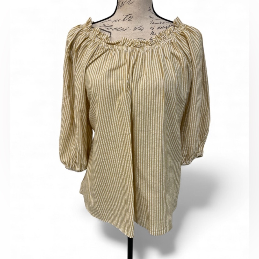 Velvet by Graham & Spencer Peasant Stripe Top Balloon Sleeve Blouse M